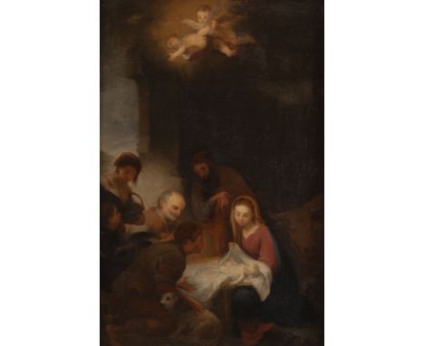 BARTOLOMEO ESTEBAN MURILLO (FOLLOWER) 1618 Seville - 1682 Ibid ADORATION OF THE SHEPHERDS (NON FINITO) Oil on canvas (old rel