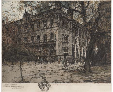 LUIGI KASIMIR1881 Pettau - 1962 WienANSICHT DER BRESLAUER BÖRSE (1924) Farbradierung auf chamoisfarbenem Papier. PM 49 x 59 c