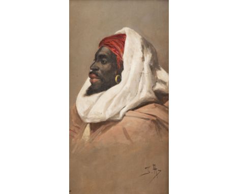 ORIENTALIST Active 2nd h. of 19th c. Nubian Oil on wood. 27 x 16 cm (F. 36 x 25 cm). Indistinctly monogrammed lower right. Mi