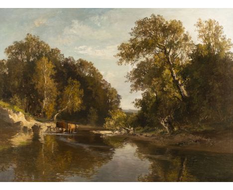 FRITZ HALBERG-KRAUSS 1874 Stadtprozelten - 1951 Prien Summer landscape on a river bank Oil on canvas. 90 x 120 cm (F. 103 x 1