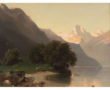 ALEXIS NICOLAS NOEL 1792 - 1871 Mountainous Landscape with a Lake (1857) Oil on canvas. 34 x 45 cm (F. 50 x 62 cm). Signed an