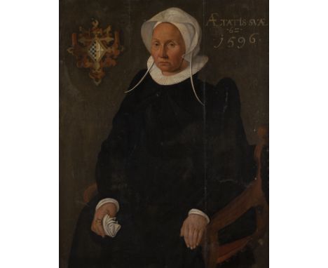 DUTCH SCHOOL OF THE 16TH CENTURY FOLLOWER OF JAN VAN SCOREL PORTRAIT OF A NOBLE LADY Oil on oak panel. 108 x 86 cm (F. 123 x 