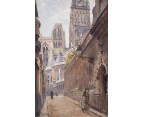 HENRI VIGNET 1857 - 1920 Street view in Rouen Oil on canvas (maroufl.). SM 40 x 26 cm (F. 48 x 35 cm). Signature redrawn 'H. 