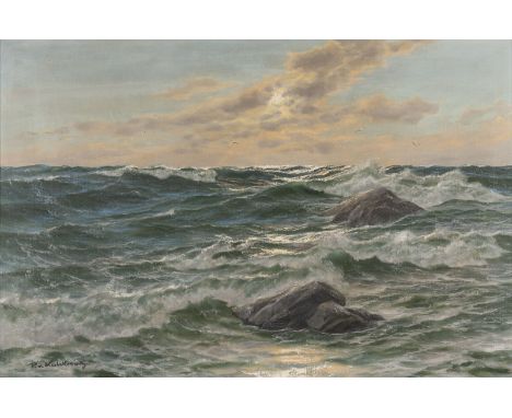 PATRICK VON KALCKREUTH 1892 Kiel - 1970 Starnberg Evening sun over the sea Oil on canvas. 61 x 91 cm (F. 83 x 115 cm). Signed