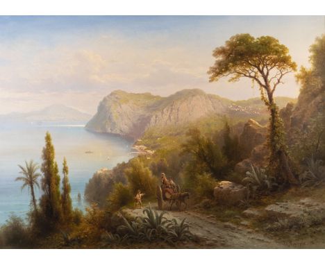 ALBERT RIEGER 1834 Trieste - 1905 Vienna View over the bay of Capri Oil on canvas. 90 x 124 cm (R. 112 x 146 cm). Signed lowe