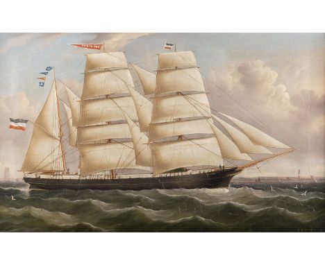 RICHARD BARNETT SPENCER Active 1840 - 1874 Sailing ship Oil on canvas. 49 x 80 cm (F. 61 x 92 cm). Signed lower right 'R.B. S