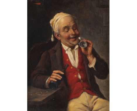 GERMAN Active at the end of the 19th c. The wine drinker Oil on canvas. 22 x 16 cm (F. 36 x 31 cm). Indistinctly signed upper