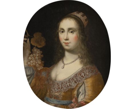 GOVERT FLINCK OR WORKSHOP 25 January 1615 Cleves - 2 February 1660 Amsterdam PORTRAIT OF A DISTINGUISHED YOUNG LADY, HOLDING 