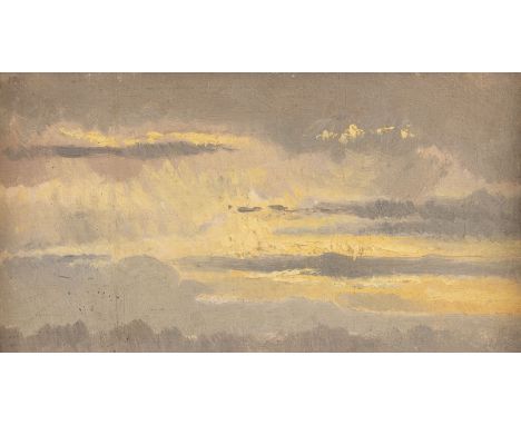 HANS DEITERS 1868 Duesseldorf - 1922 Munich Cloud study Oil on canvas. Visible size 32,5 x 17,5 cm (F. 24 x 39 cm). Verso: es