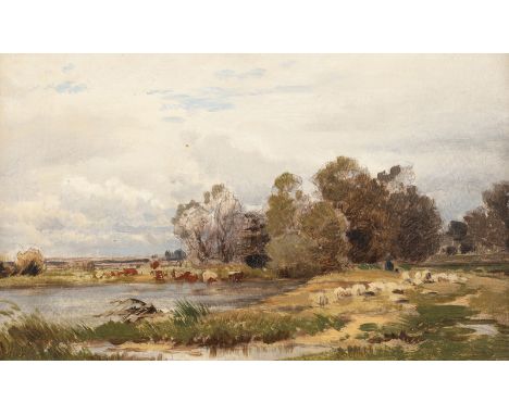 PAUL WEBER 1823 Darmstadt - 1916 Munich At the lakeside (1889) Oil on canvas (maroufl.). 20 x 32 cm (F. 29 x 41 cm). Verso: h