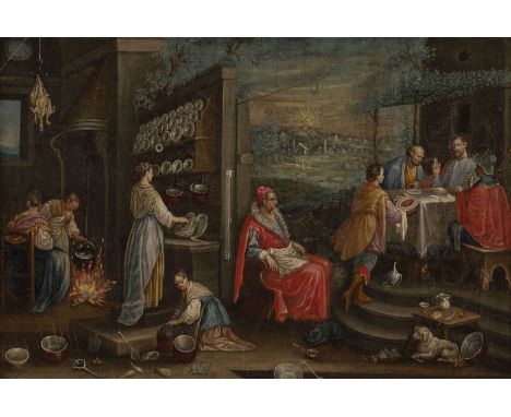 NORTHERN ITALIAN/VENETIAN SCHOOL OF THE 17TH CENTURY. (CIRCLE OF THE BASSANO BROTHERS) THE BANQUET IN EMMAUS Oil on canvas on
