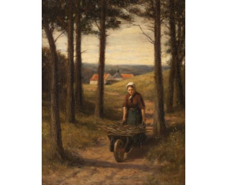 KEELEY HALSWELLE 1832 - 1891 Woman gathering brushwood in a forest landscape (1872) Oil on canvas. 38 x 31 cm (F. 58 x 50 cm)
