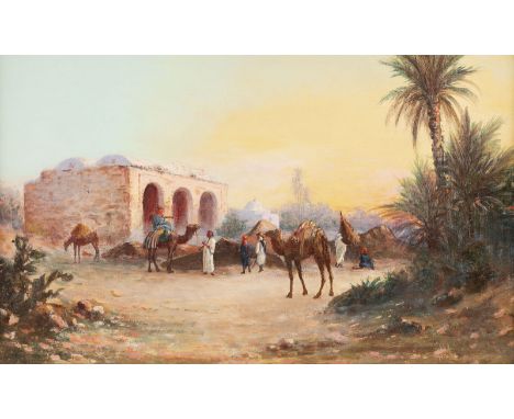 PIERRE AUGUSTE BRUNET-HOUARD (ATTR.) 1829 - 1922 Bedouins in an oasis Oil on canvas (relined). 34,5 x 56,5 cm (F. 51 x 73 x 4