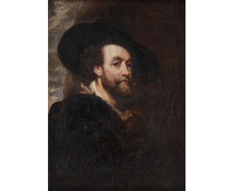 FOLLOWER OF SIR PETER PAUL RUBENS 1577 Siegen - 1640 Antwerp SELF-PORTRAIT Oil on canvas. 41,5 x 30,5 cm. Verso: Inscribed on