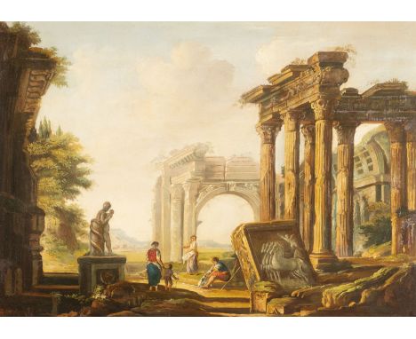 ITALIAN MASTER Active in the 19th century Capriccio Oil on canvas (relined). 51 x 71 cm (F. 66 x 85 cm). Signed indistinctly 