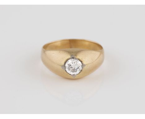 DIAMANT-RING Gelbgold. Ringmaß ca. 57, Ges.-Gew. ca. 6,6 g. Geprüft 14 K. Ein Brillant, ca. 0,48 ct. Min. besch., Schienengrö