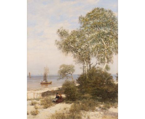 JULIUS WENTSCHER 1842 - 1918 At the beach of the Baltic Sea Oil on canvas. 82 x 65 cm (F. 90 x 73 cm). Signed lower right and