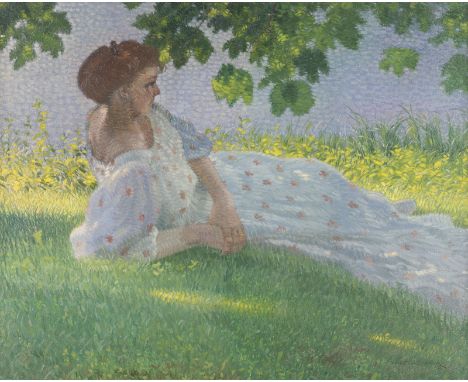 MAX SCHLICHTING 1866 - 1937 Resting girl at the lake (1916) Oil on canvas. 66,5 x 82 cm (F. 80 x 96 cm). Signed and dated low