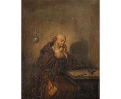 MONOGRAMIST 'J.N.B' Active around 1830 Monk (1830) Oil on wood. 20 x 15,5 cm (F. 34,5 x 30,5 cm). Monogrammed and dated indis