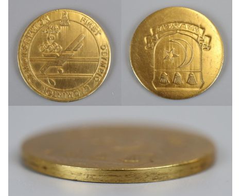 Rare yellow metal Olympic medal / coin 1972 Munich games - 1st Badminton (see Spurlock museum - https://www.spurlock.illinois