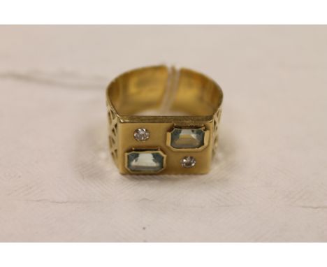 A 14ct gold diamond and aquamarine gentleman's ring. CONDITION REPORT: Good condition, gross weight 13g.