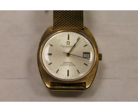 An 14ct gold Omega gentleman's Constellation Automatic wrist watch. CONDITION REPORT: Gross weight 84.4g. On later strap stam