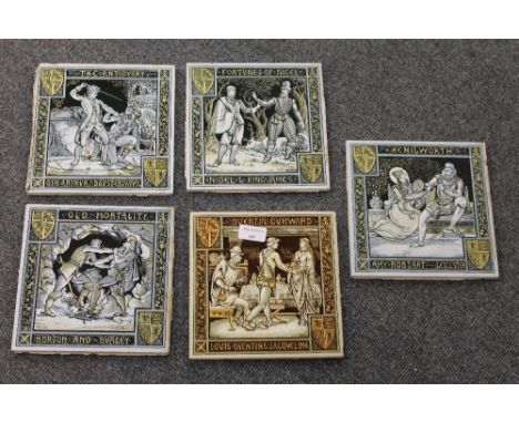 John Moyr Smith for Minton - a set of late nineteenth century five Waverley tiles, 20.5 cm x 20.5 cm. (5) CONDITION REPORT: M