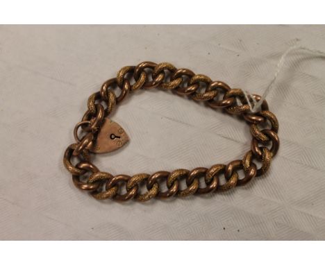 A 9ct gold bracelet with heart clasp, 17.9g. CONDITION REPORT: Good condition, each link with some light engraving.