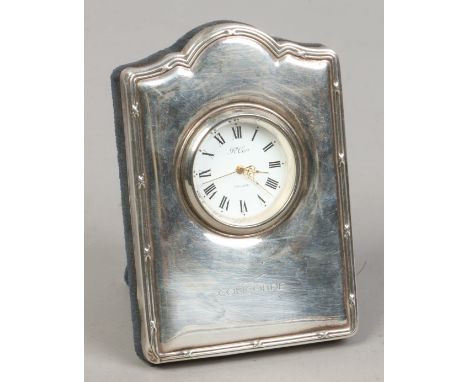 A silver cased quartz strut clock assayed Sheffield 1994 by Carrs of Sheffield for Concorde.