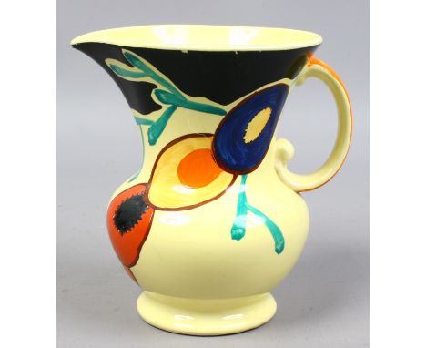 A yellow ground jug with hand painted decoration by Susie Cooper.