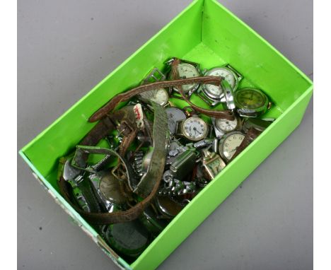 A box of ladies and gents manual wristwatches and watch parts. Condition Report. To be used as a guide only. Spare or repairs