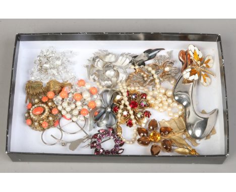 A box of 1960s and later costume jewellery including Christian Dior, Trifari and Renoir etc.