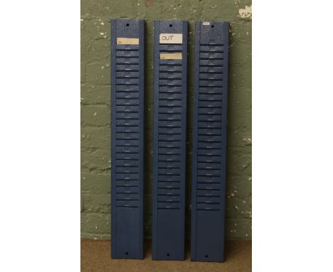 Three painted steel clock card racks.