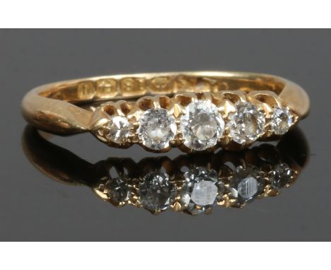 An 18ct gold five stone diamond ring, size K.