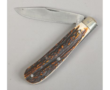 A folding pocket knife with clipped blade and stag antler scales Lockwood Brothers Sheffield.