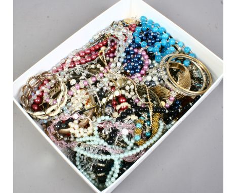 A box of mixed costume jewellery mostly beads.