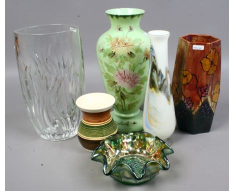 A collection of various vases to include glass and ceramic examples, decorated with flowers etc.