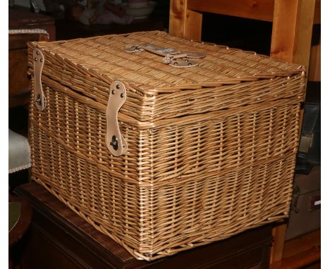 A M&S leather mounted hamper basket.
