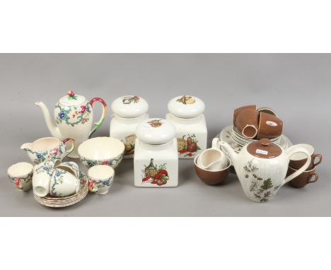 A Royal Cauldron Victoria pattern coffee set, along with a J & G Meakin coffee set and three Royal Winton storage jars.