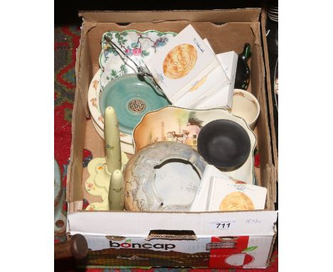 A box of 20th century ceramics Wade, Royal Doulton and Hummel etc.