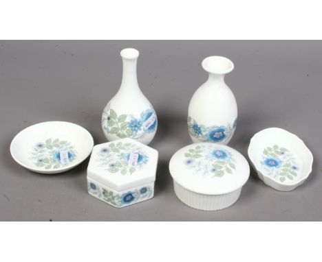 A collection of Wedgwood in the clementine design to include vases, pin dish, trinket dish etc.