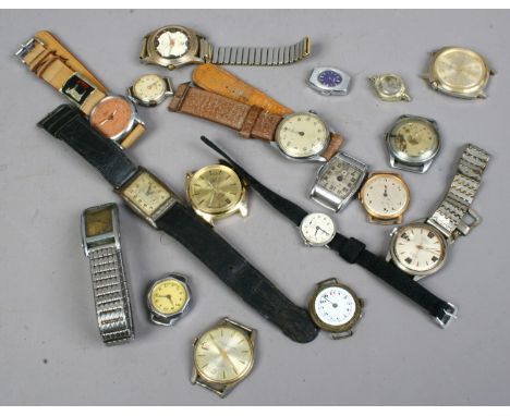 A box of ladies and gents assorted manual wristwatches and watch parts, mostly for repair.