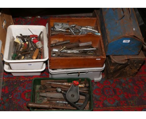Two steel tool boxes and contents along with a quantity of old tools and fixings etc.