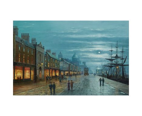 § MICHAEL MATTHEWS (BRITISH B.1933) DOCKSIDE BY MOONLIGHT Signed, oil on panel(51cm&nbsp;x&nbsp;76cm&nbsp;(20in&nbsp;x&nbsp;3
