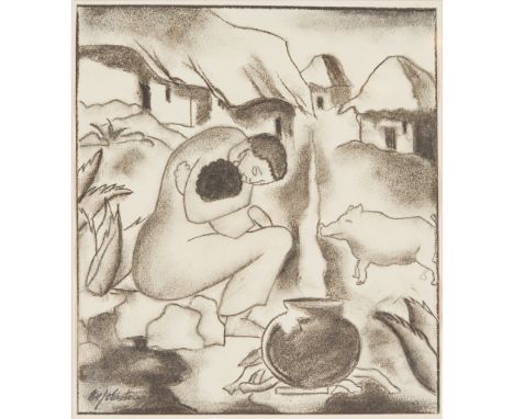 § WILLIAM JOHNSTONE O.B.E. (BRITISH 1897-1981) PICNEE Signed, charcoal(25cm x 21.5cm (9.75in x 8.5in))Footnote: Provenance: D