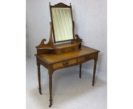 Victorian dressing table marked Maple &amp; Co, with mirror over, two drawers, turned legs, on castors, approx 107cm x 48cm 