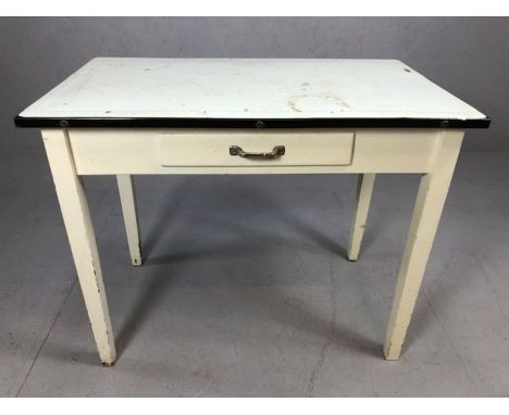 Retro zinc topped kitchen table, approx 92cm x 54cm x 74cm tall