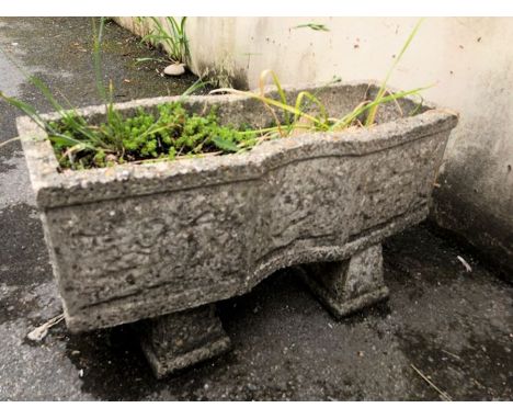 Raised concrete oblong planter, approx 62cm wide