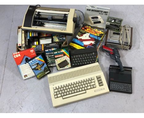 Collection of vintage computer gaming items to include a Commodore 64 and a collection of games for Sinclair ZX spectrum etc