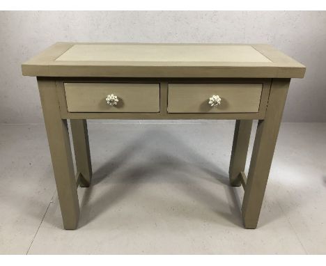 Modern painted grey console table with two drawers, approx 100cm x 42cm x 80cm tall